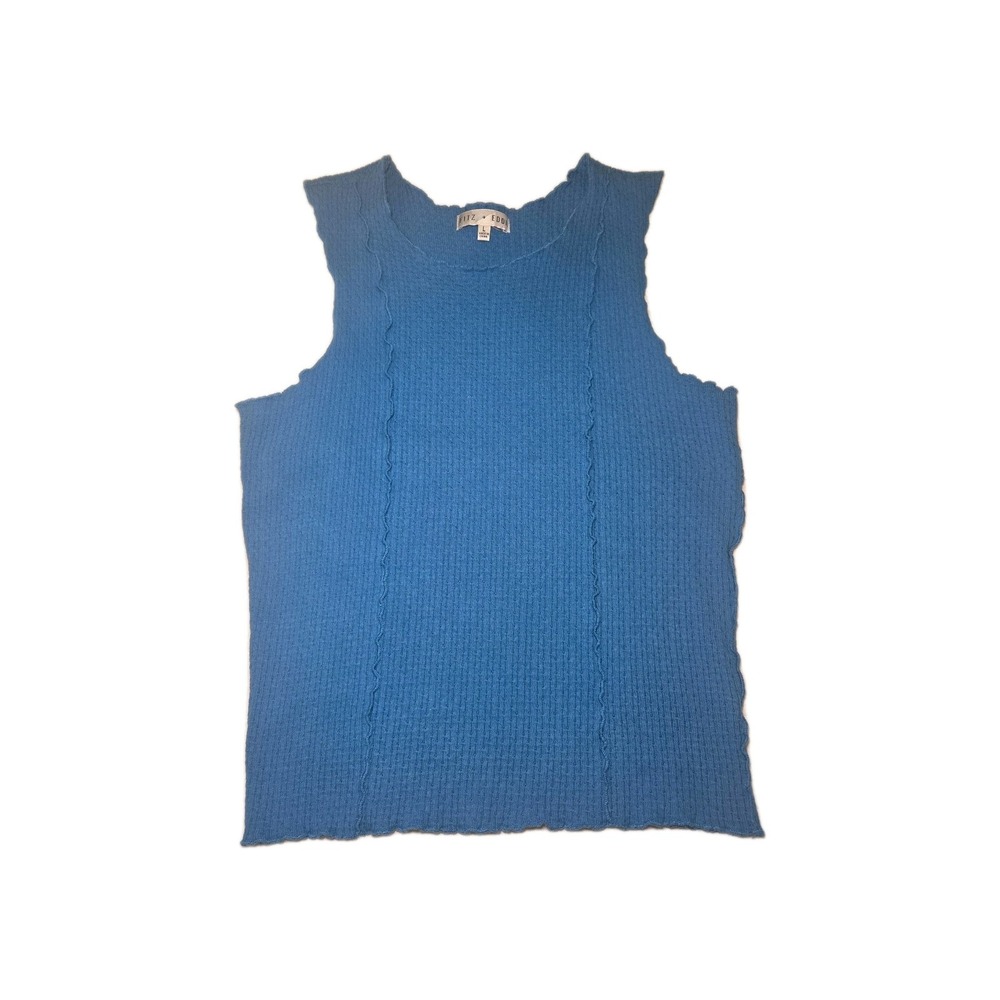 Fitz + Eddi‎ Ribbed Stretch Lettuce Hem Carribean Blue Tank Top Stretch Large